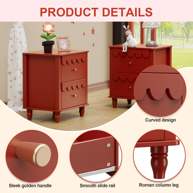 Stylish red bedside table with two drawer storage
