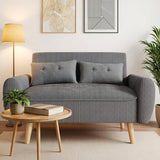 Modern 2 seater grey sofa with teak wood legs