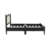Stylish wooden bed with woven cane headboard