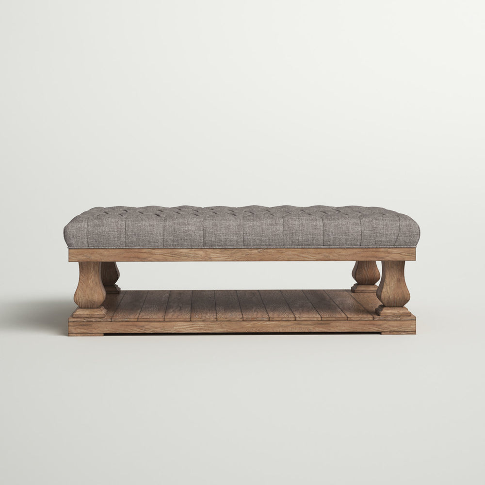 Modern farmhouse teak wood coffee table with fabric cushion