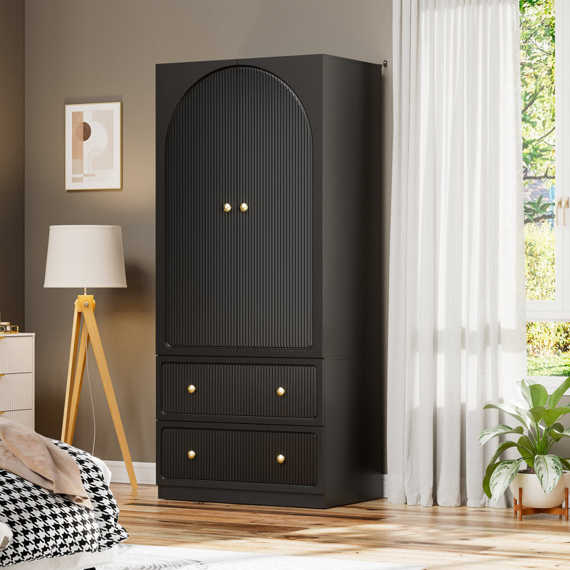 Teak wood 2-door wardrobe with gold knobs
