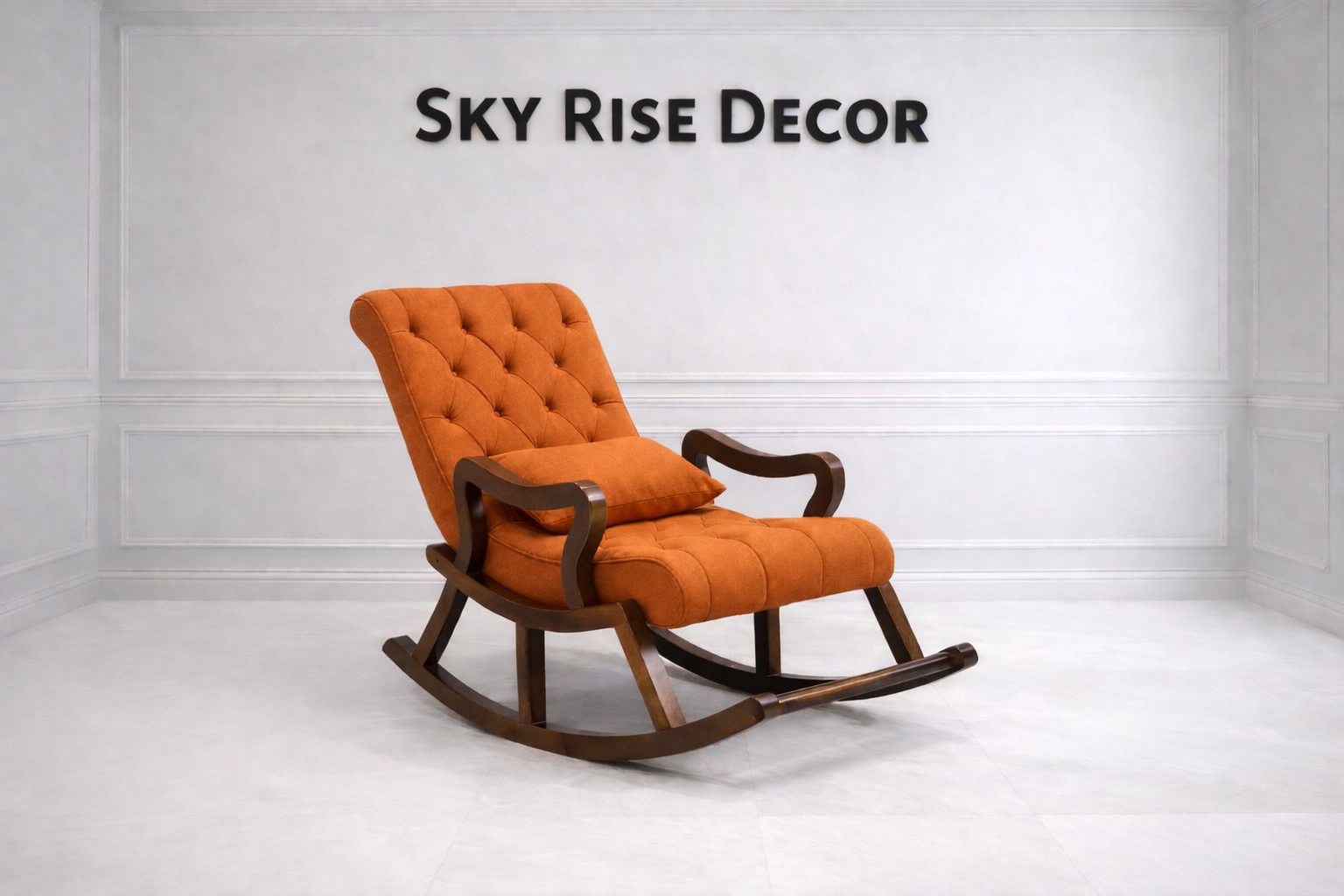 Vintage Wooden Upholstered Teak Wood Rocking Chair with Footstool for Living Room & Bedroom