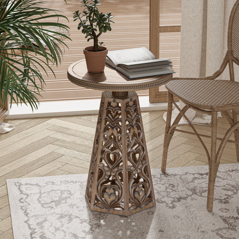 Decorative carved teak wood bedside table
