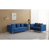 Luxury blue velvet sofa set crafted from solid teak wood furniture