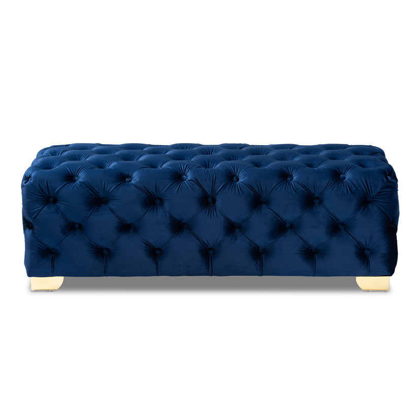 Handcrafted Chesterfield coffee table ottoman in blue velvet