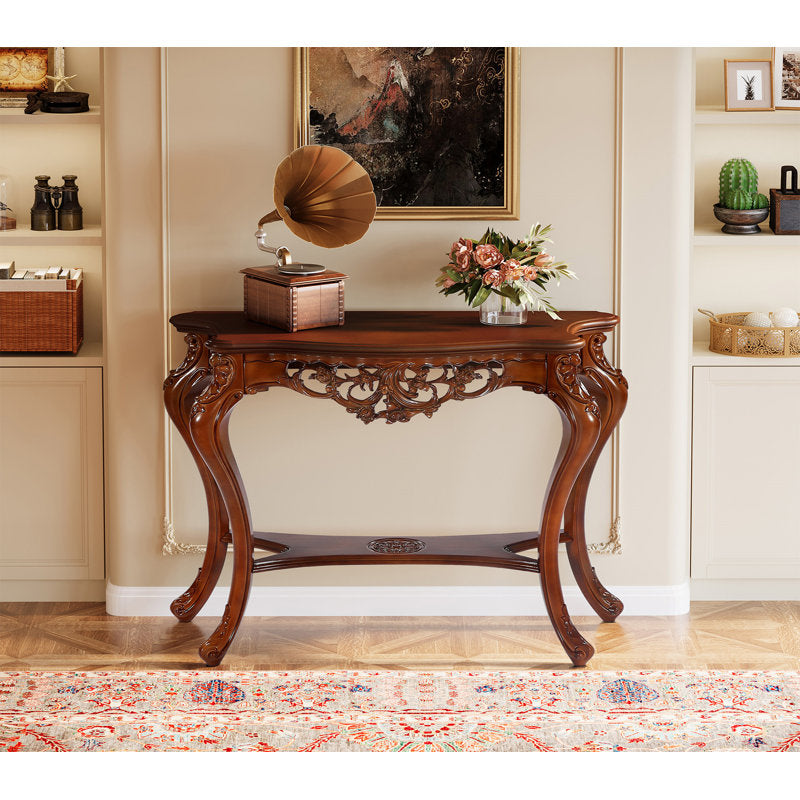 Royal brown teak wood console table for living room décor