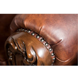Victorian style brown leather teak wood accent chair