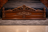 Royal carved wooden bed set in dark polish
