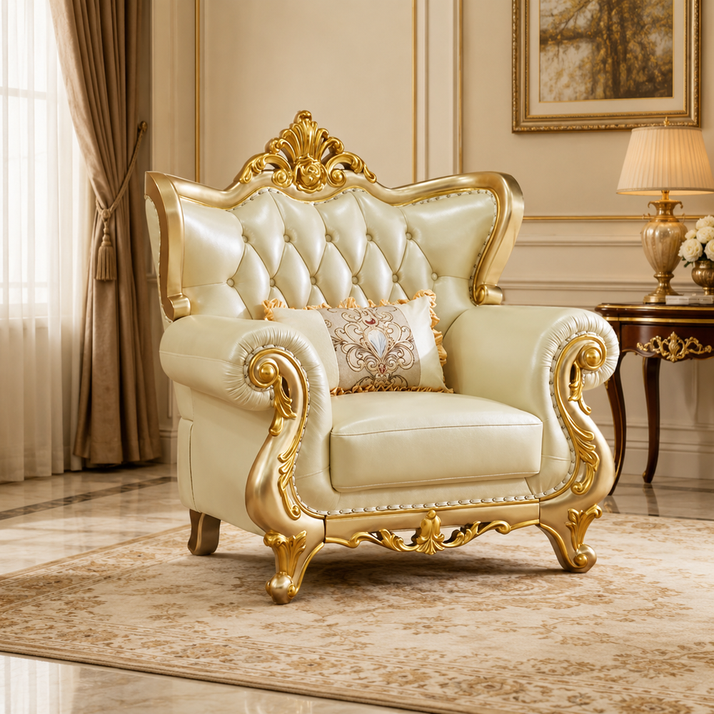 Luxury Royal Teak Wood Single Seater Sofa Chair