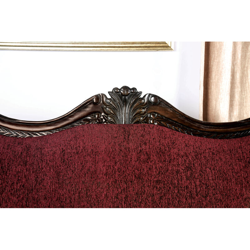 Luxury maroon fabric teak wood sofa design