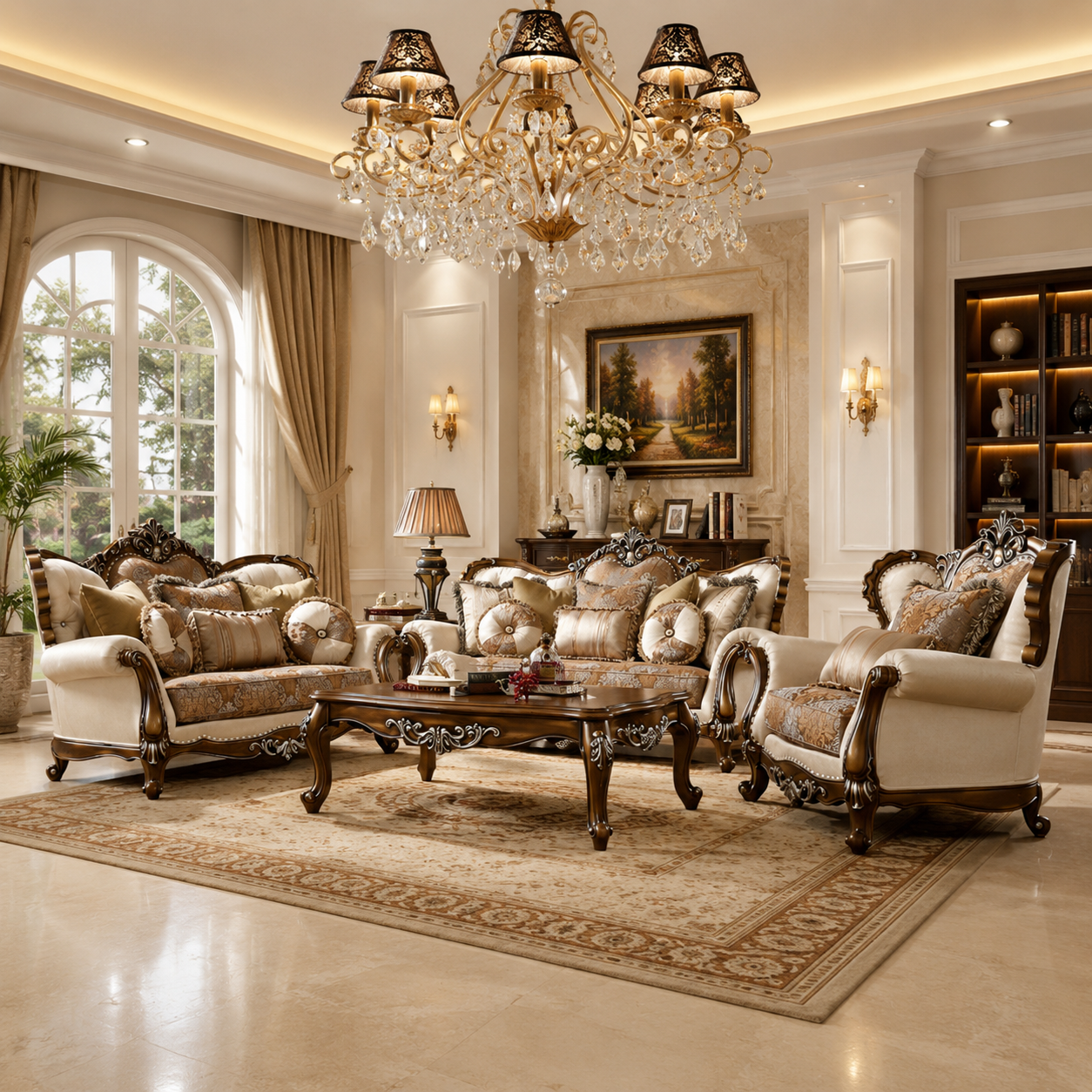 Luxury royal teak wood sofa set with premium upholstery for elegant living room interiors