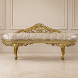 Royal luxury teak wood carved upholstered bench
