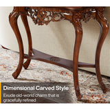 Traditional teak wood entryway table with handcrafted details