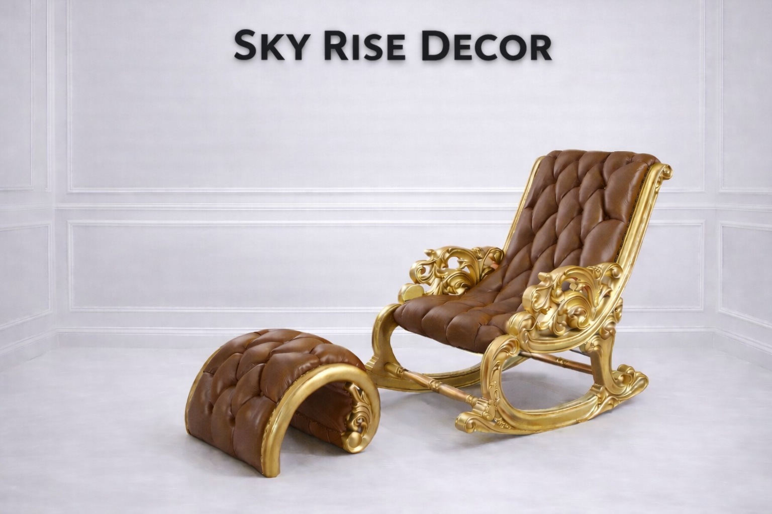 Luxury Teak Wood Rocking Chair with Ottoman – Handcrafted Royal Solid Wood Rocking Lounge Chair