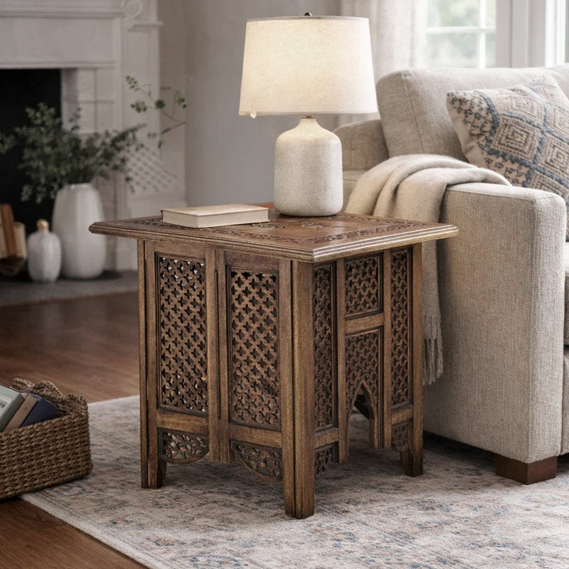 Rustic handcrafted teak wood end table