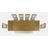 Solid wood dining table with cushioned chairs