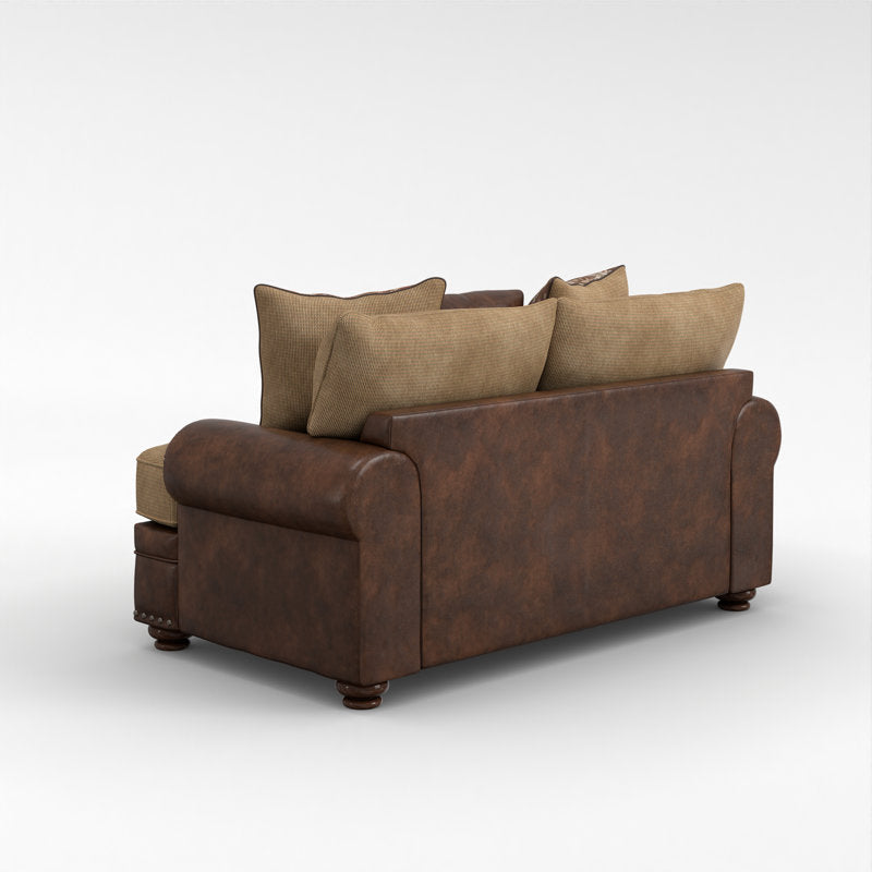 Luxury Solid Teak Wood Leather & Fabric 2 Seater Sofa  – Premium Living Room Furniture