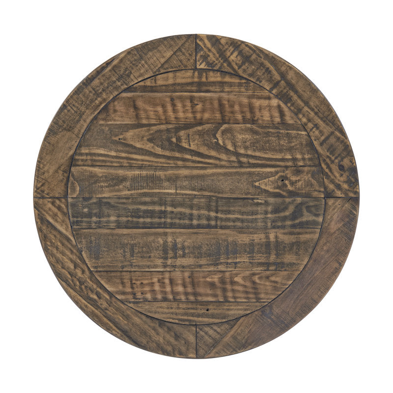 Rustic teak wood side table beside sofa