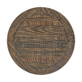Rustic teak wood side table beside sofa