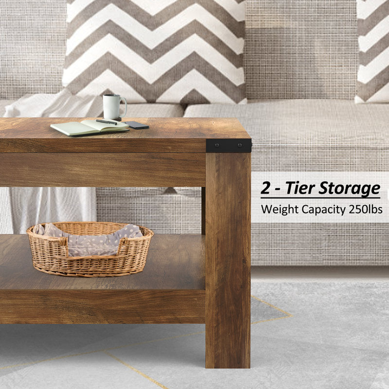 Solid wood coffee table with open shelf storage