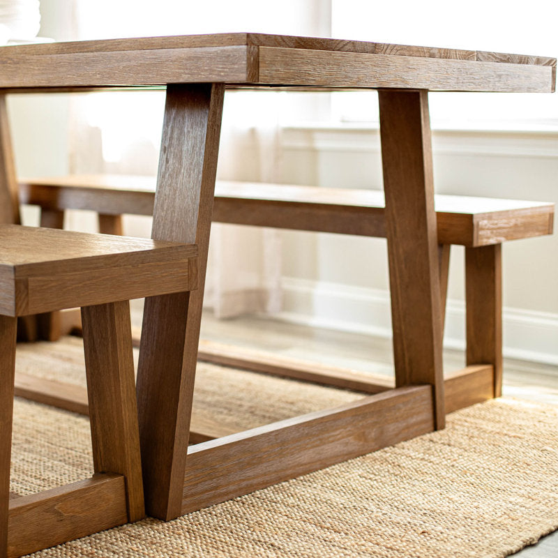 Minimalist wooden dining table with benches