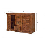 Solid wood rustic sideboard cabinet with elephant carving

