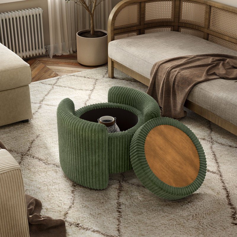 Designer sage green upholstered side table with storage