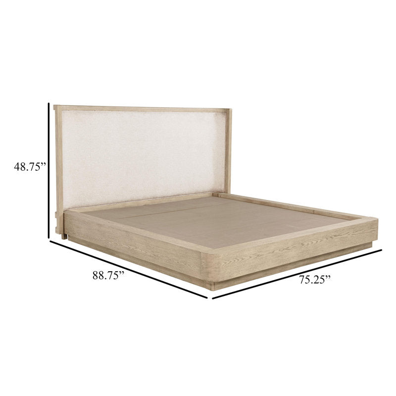 low profile wooden bed with cushion headboard