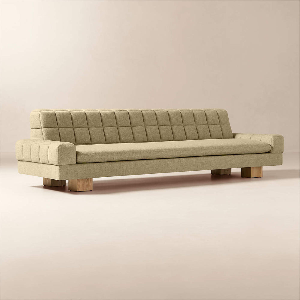 Contemporary 3-seater teak wood fabric sofa for living room