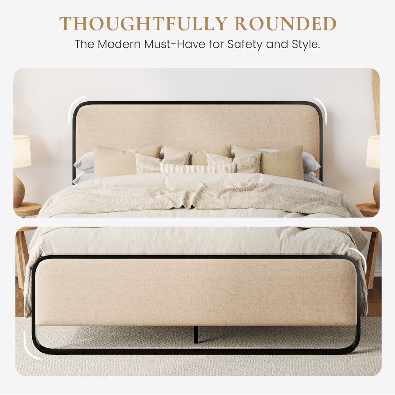 Premium upholstered bed with black metal outline