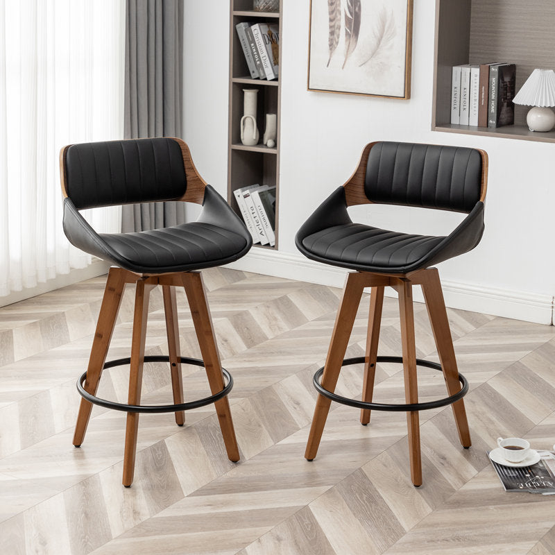 Black upholstered teak wood counter chair