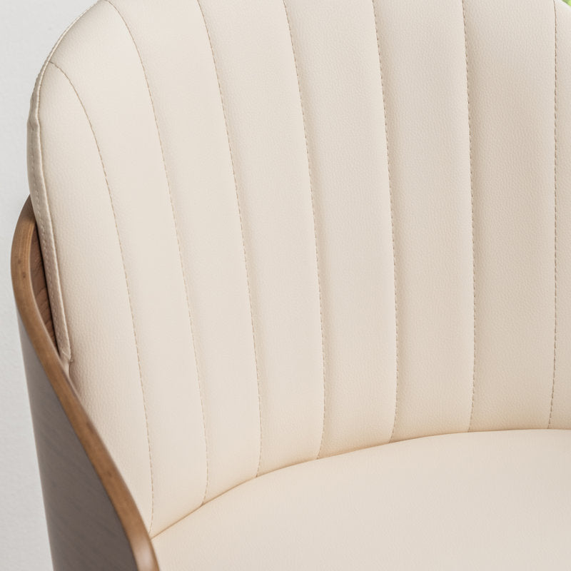 Elegant wooden bar stool with cream leatherette upholstery