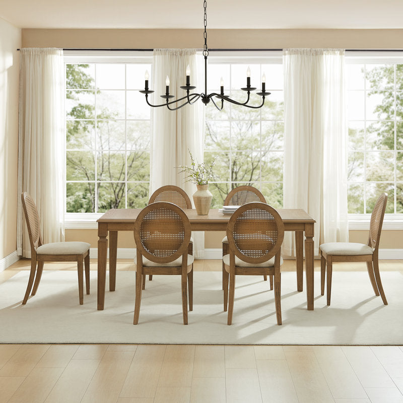 Natural teak wood dining table and chair set