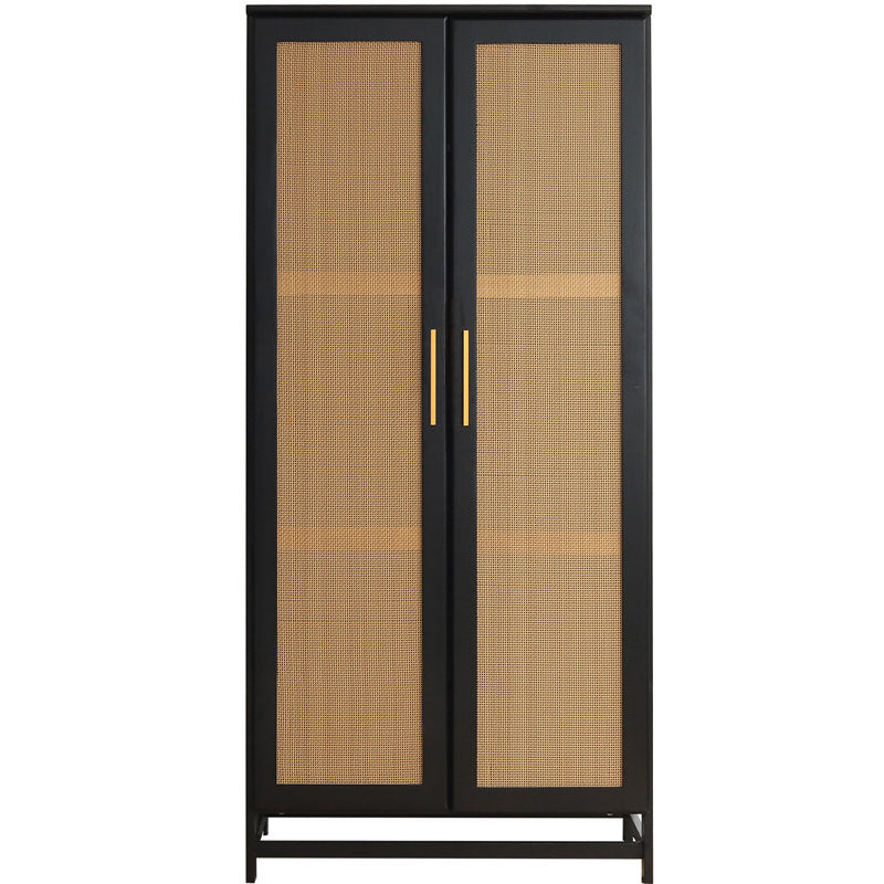 Handcrafted teak wood cane cabinet for bedroom storage