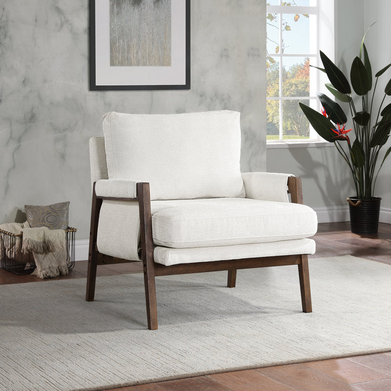 Scandinavian teak wood armchair with upholstered seat