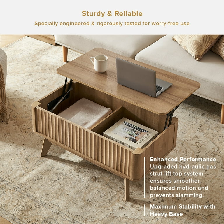 Natural oak coffee table with fluted front and angled legs