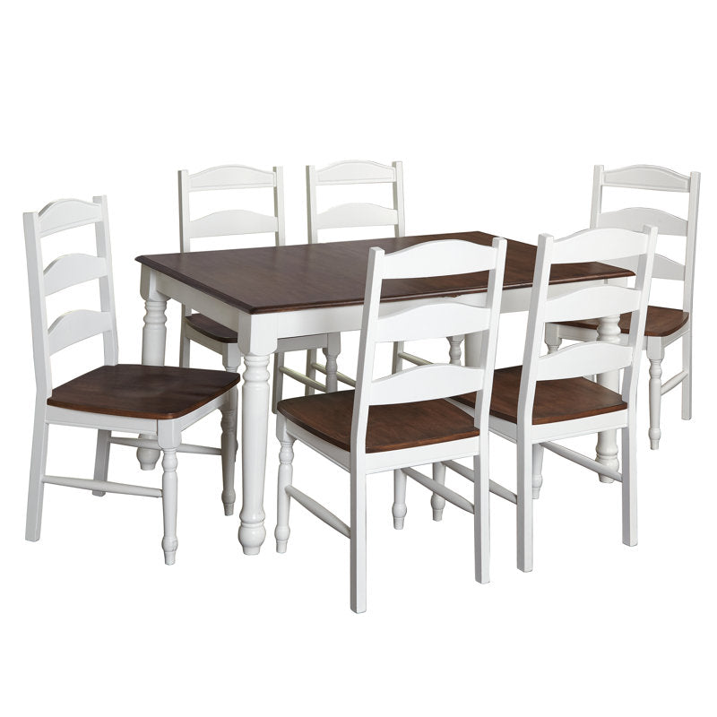 Solid teak wood dining table set in white finish