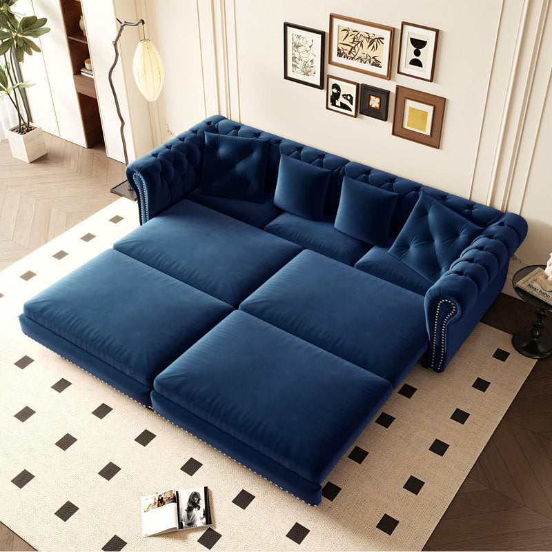 Handcrafted teak wood Chesterfield sofa with matching ottoman