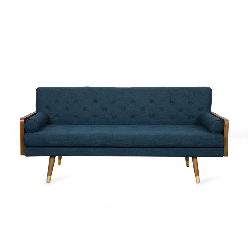 Luxury mid-century living room sofa in blue fabric
