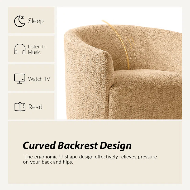 Cozy bouclé swivel chair with rounded silhouette