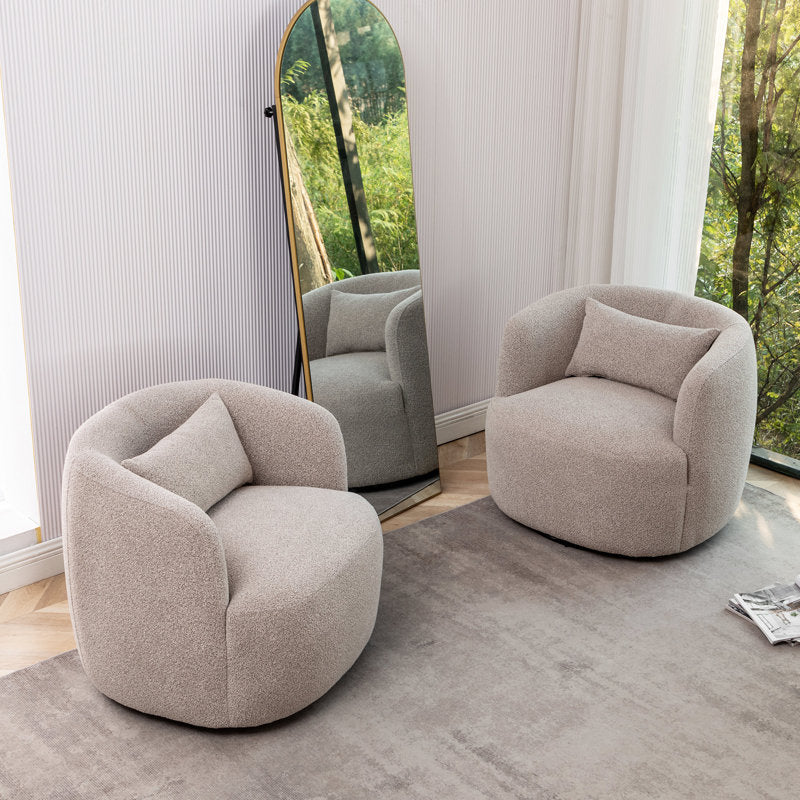 Modern bouclé swivel accent chairs with teak wood frame