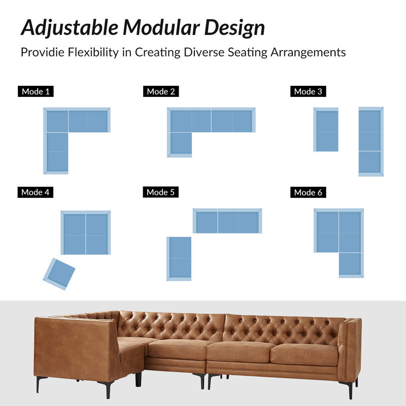 Luxury living room featuring L-shape leather sofa and ottoman
