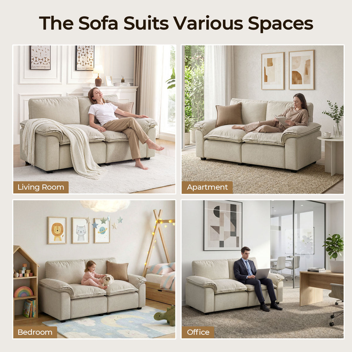 Modern living room sofa in cream upholstery