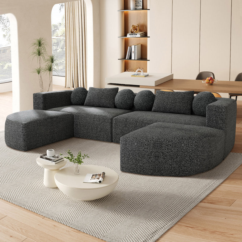 Premium teak wood curved seating sofa for living room