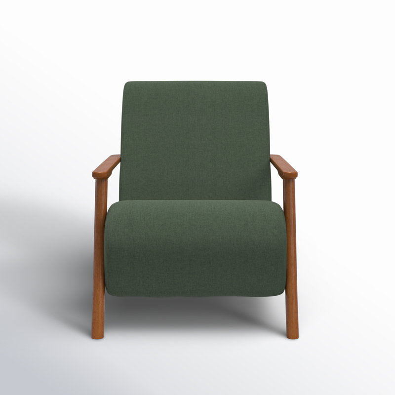 Modern green lounge chair with solid teak wood frame