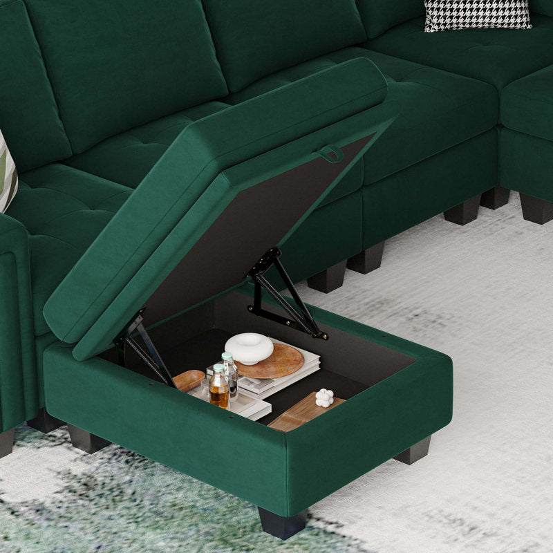 Modern green corner sofa set for contemporary living room