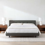 Luxury teak wood bed frame with cushioned headboard