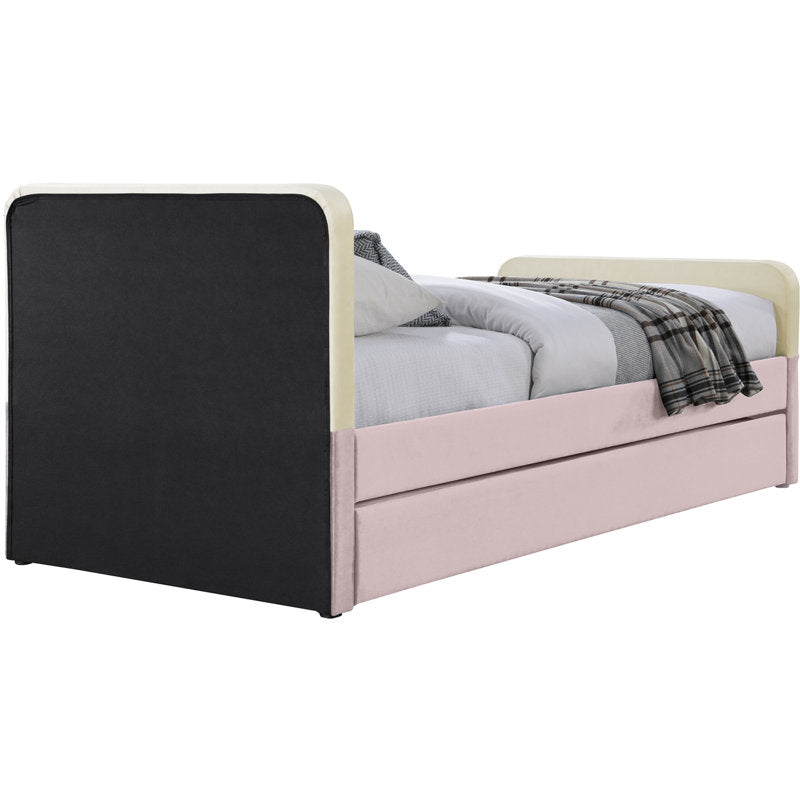 Cream and pink teak wood single bed