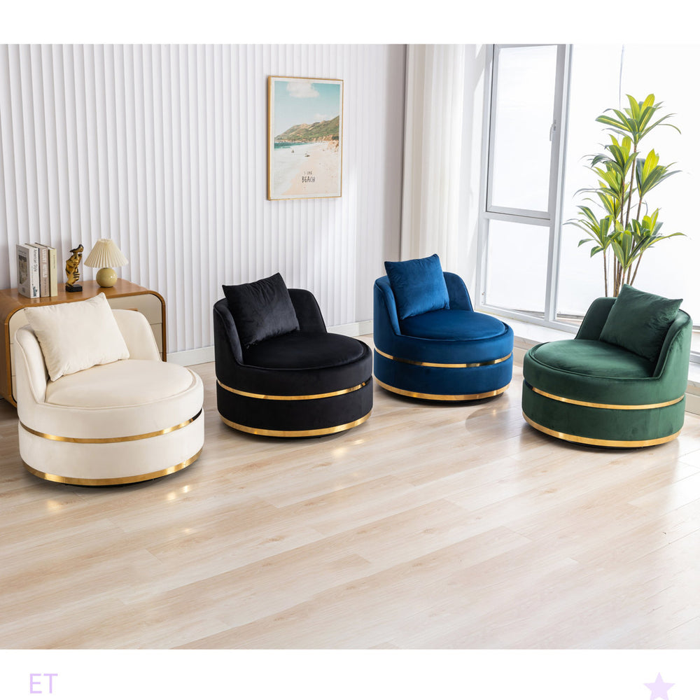 Stylish round velvet chair with teak wood frame