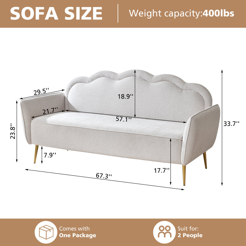 Modern upholstered teak wood sofa with gold legs